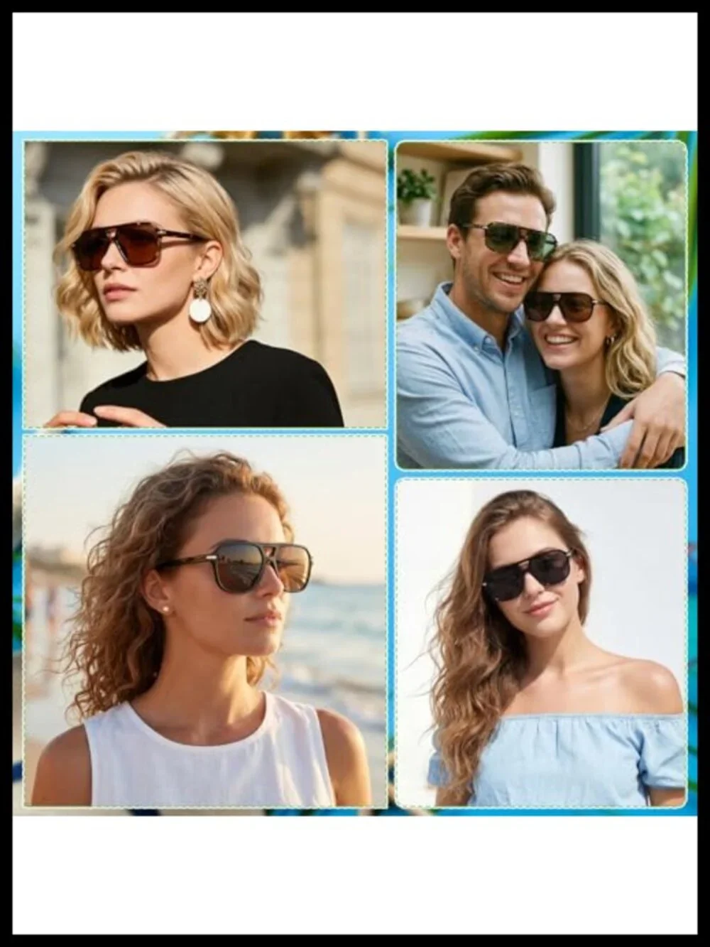 4 Pack Oversized Square Sunglasses UV400 Unisex Fashion Shades